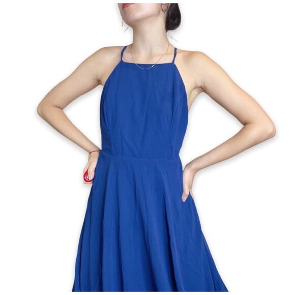 Lulus Mythical Kind of Love Chiffon Flowy Blue Halter Neck Maxi Gown Dress Sz S - Picture 5 of 15